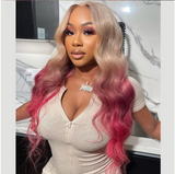 Malaysian Bodywave Ombre Pink 613 100% Human Hair Lace Frontal Wig